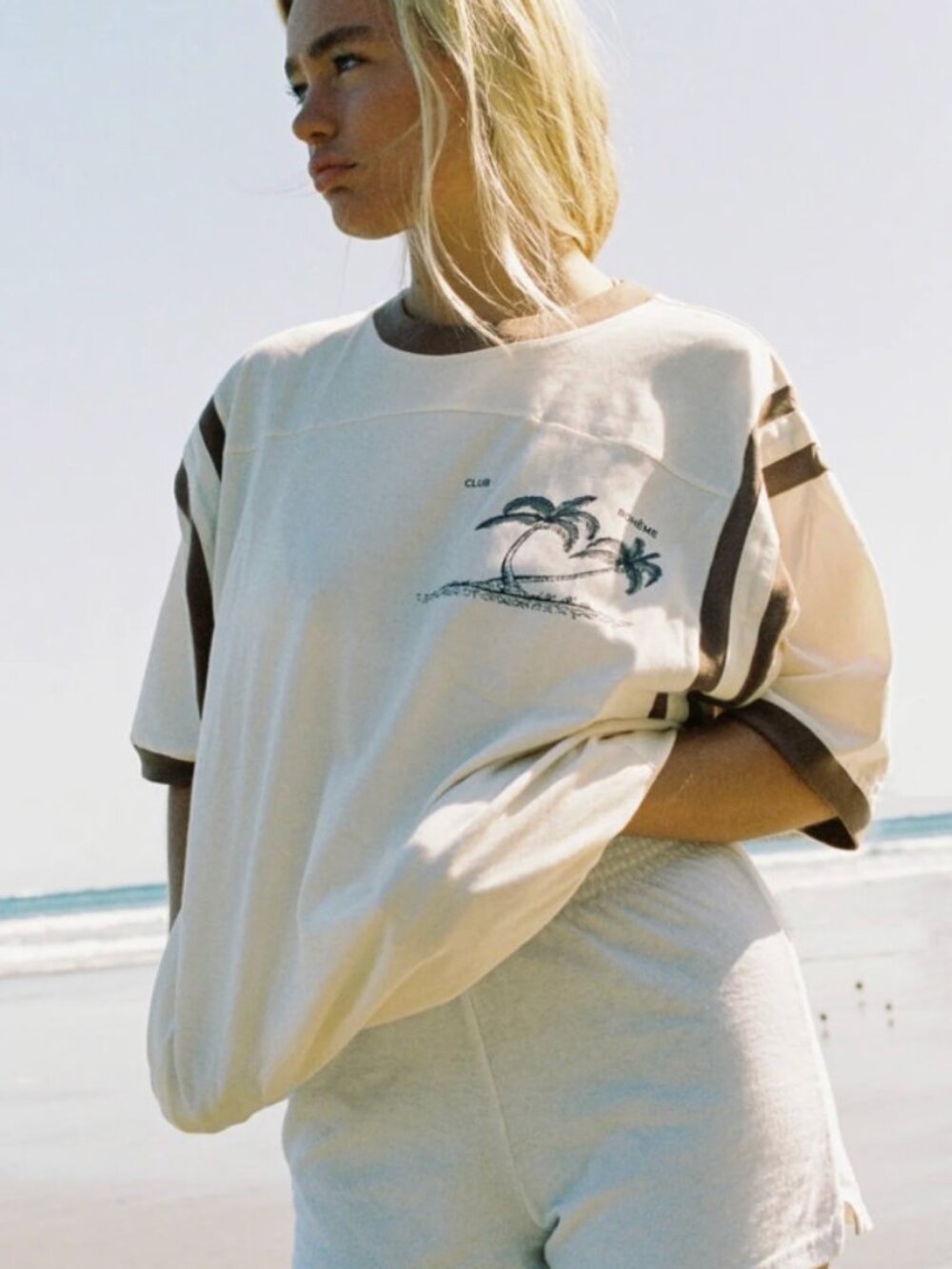 Bohème Goods Tourist Tee – Palm Graphic / Cream – M/L